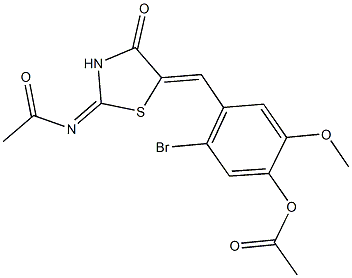 4-{[2-(acetylimino)-4-oxo-1,3-thiazolidin-5-ylidene]methyl}-5-bromo-2-methoxyphenyl acetate Struktur