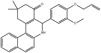 5-[4-(allyloxy)-3-methoxyphenyl]-2,2-dimethyl-2,3,5,6-tetrahydrobenzo[a]phenanthridin-4(1H)-one Struktur