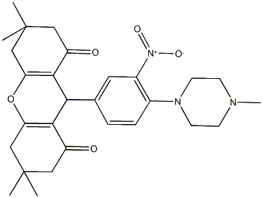 9-[3-nitro-4-(4-methyl-1-piperazinyl)phenyl]-3,3,6,6-tetramethyl-3,4,5,6,7,9-hexahydro-1H-xanthene-1,8(2H)-dione Struktur