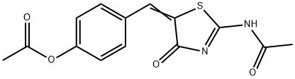 4-{[2-(acetylimino)-4-oxo-1,3-thiazolidin-5-ylidene]methyl}phenyl acetate Struktur