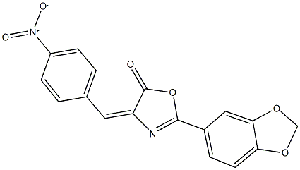 2-(1,3-benzodioxol-5-yl)-4-{4-nitrobenzylidene}-1,3-oxazol-5(4H)-one Struktur