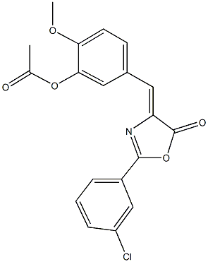 5-[(2-(3-chlorophenyl)-5-oxo-1,3-oxazol-4(5H)-ylidene)methyl]-2-methoxyphenyl acetate Struktur