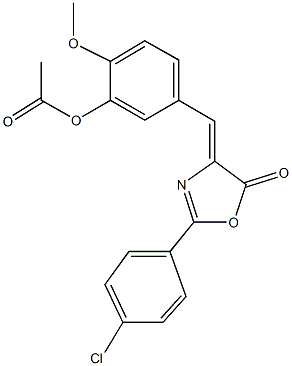 5-[(2-(4-chlorophenyl)-5-oxo-1,3-oxazol-4(5H)-ylidene)methyl]-2-methoxyphenyl acetate Struktur