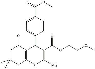 2-methoxyethyl 2-amino-4-[4-(methoxycarbonyl)phenyl]-7,7-dimethyl-5-oxo-5,6,7,8-tetrahydro-4H-chromene-3-carboxylate Struktur