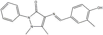 4-[(4-hydroxy-3-methylbenzylidene)amino]-1,5-dimethyl-2-phenyl-1,2-dihydro-3H-pyrazol-3-one Struktur