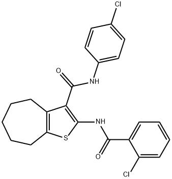 2-[(2-chlorobenzoyl)amino]-N-(4-chlorophenyl)-5,6,7,8-tetrahydro-4H-cyclohepta[b]thiophene-3-carboxamide Struktur