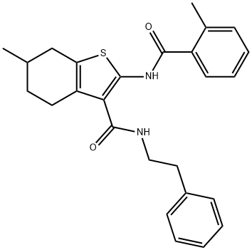 6-methyl-2-[(2-methylbenzoyl)amino]-N-(2-phenylethyl)-4,5,6,7-tetrahydro-1-benzothiophene-3-carboxamide Struktur