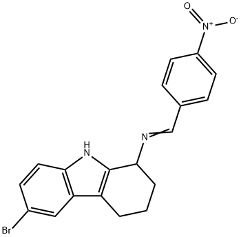 6-bromo-1-({4-nitrobenzylidene}amino)-2,3,4,9-tetrahydro-1H-carbazole Struktur