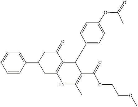 2-methoxyethyl 4-[4-(acetyloxy)phenyl]-2-methyl-5-oxo-7-phenyl-1,4,5,6,7,8-hexahydro-3-quinolinecarboxylate Struktur