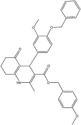 4-methoxybenzyl 4-[4-(benzyloxy)-3-methoxyphenyl]-2-methyl-5-oxo-1,4,5,6,7,8-hexahydro-3-quinolinecarboxylate Struktur