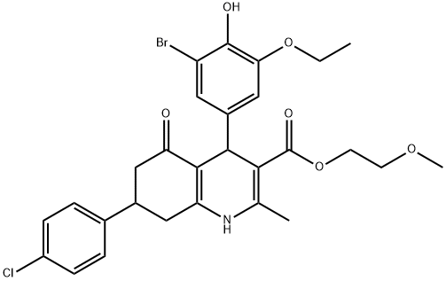 2-methoxyethyl 4-(3-bromo-5-ethoxy-4-hydroxyphenyl)-7-(4-chlorophenyl)-2-methyl-5-oxo-1,4,5,6,7,8-hexahydro-3-quinolinecarboxylate Struktur