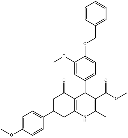 methyl 4-[4-(benzyloxy)-3-methoxyphenyl]-7-(4-methoxyphenyl)-2-methyl-5-oxo-1,4,5,6,7,8-hexahydro-3-quinolinecarboxylate Struktur