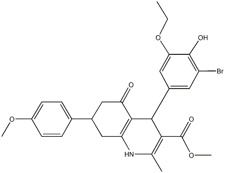 methyl 4-(3-bromo-5-ethoxy-4-hydroxyphenyl)-7-(4-methoxyphenyl)-2-methyl-5-oxo-1,4,5,6,7,8-hexahydro-3-quinolinecarboxylate Struktur