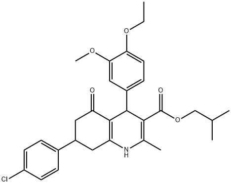 isobutyl 7-(4-chlorophenyl)-4-(4-ethoxy-3-methoxyphenyl)-2-methyl-5-oxo-1,4,5,6,7,8-hexahydro-3-quinolinecarboxylate Struktur