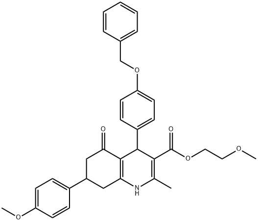 2-methoxyethyl 4-[4-(benzyloxy)phenyl]-7-(4-methoxyphenyl)-2-methyl-5-oxo-1,4,5,6,7,8-hexahydro-3-quinolinecarboxylate Struktur