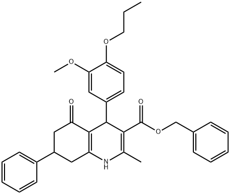 benzyl 4-(3-methoxy-4-propoxyphenyl)-2-methyl-5-oxo-7-phenyl-1,4,5,6,7,8-hexahydro-3-quinolinecarboxylate Struktur