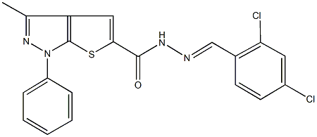 N'-(2,4-dichlorobenzylidene)-3-methyl-1-phenyl-1H-thieno[2,3-c]pyrazole-5-carbohydrazide Struktur