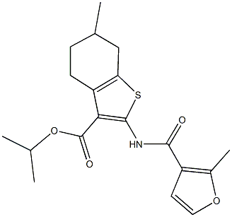 isopropyl 6-methyl-2-[(2-methyl-3-furoyl)amino]-4,5,6,7-tetrahydro-1-benzothiophene-3-carboxylate Struktur