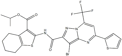 isopropyl 2-({[3-bromo-5-(2-thienyl)-7-(trifluoromethyl)pyrazolo[1,5-a]pyrimidin-2-yl]carbonyl}amino)-4,5,6,7-tetrahydro-1-benzothiophene-3-carboxylate Struktur