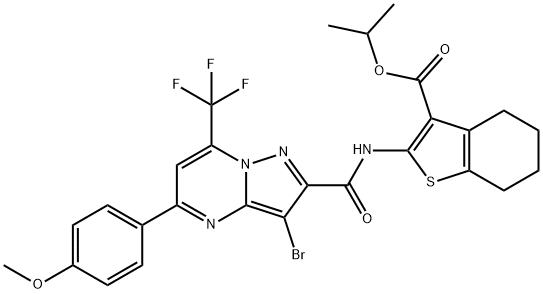 isopropyl 2-({[3-bromo-5-(4-methoxyphenyl)-7-(trifluoromethyl)pyrazolo[1,5-a]pyrimidin-2-yl]carbonyl}amino)-4,5,6,7-tetrahydro-1-benzothiophene-3-carboxylate Struktur