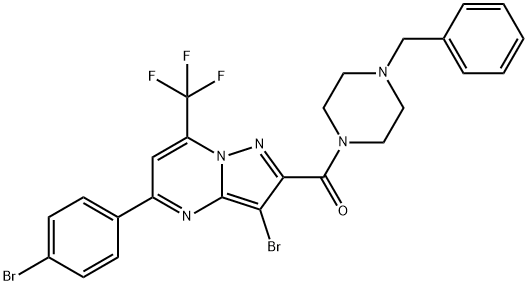 2-[(4-benzyl-1-piperazinyl)carbonyl]-3-bromo-5-(4-bromophenyl)-7-(trifluoromethyl)pyrazolo[1,5-a]pyrimidine Struktur