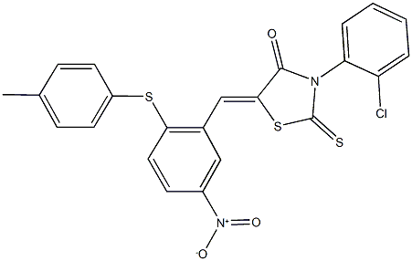 3-(2-chlorophenyl)-5-{5-nitro-2-[(4-methylphenyl)sulfanyl]benzylidene}-2-thioxo-1,3-thiazolidin-4-one Struktur