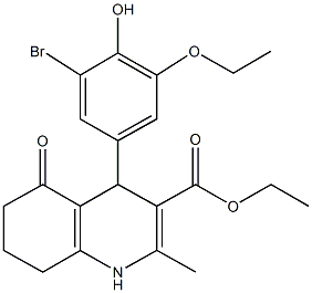 ethyl 4-(3-bromo-5-ethoxy-4-hydroxyphenyl)-2-methyl-5-oxo-1,4,5,6,7,8-hexahydro-3-quinolinecarboxylate Struktur