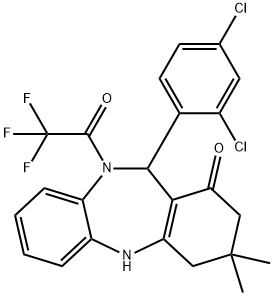 11-(2,4-dichlorophenyl)-3,3-dimethyl-10-(trifluoroacetyl)-2,3,4,5,10,11-hexahydro-1H-dibenzo[b,e][1,4]diazepin-1-one Struktur