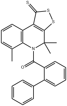 5-([1,1'-biphenyl]-2-ylcarbonyl)-4,4,6-trimethyl-4,5-dihydro-1H-[1,2]dithiolo[3,4-c]quinoline-1-thione Struktur