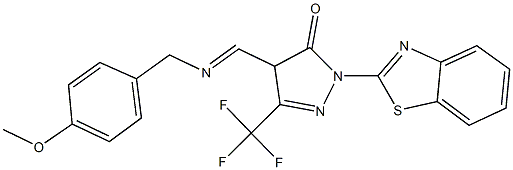 2-(1,3-benzothiazol-2-yl)-4-{[(4-methoxybenzyl)imino]methyl}-5-(trifluoromethyl)-2,4-dihydro-3H-pyrazol-3-one Struktur