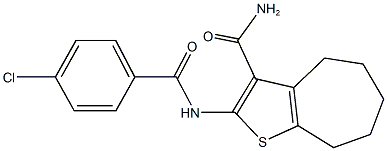 2-[(4-chlorobenzoyl)amino]-5,6,7,8-tetrahydro-4H-cyclohepta[b]thiophene-3-carboxamide Struktur