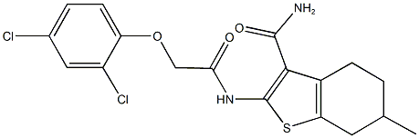 2-{[(2,4-dichlorophenoxy)acetyl]amino}-6-methyl-4,5,6,7-tetrahydro-1-benzothiophene-3-carboxamide Struktur