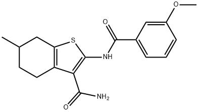 2-[(3-methoxybenzoyl)amino]-6-methyl-4,5,6,7-tetrahydro-1-benzothiophene-3-carboxamide Struktur