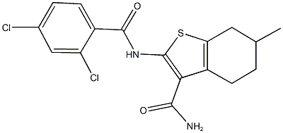 2-[(2,4-dichlorobenzoyl)amino]-6-methyl-4,5,6,7-tetrahydro-1-benzothiophene-3-carboxamide Struktur