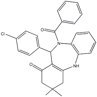 10-benzoyl-11-(4-chlorophenyl)-3,3-dimethyl-2,3,4,5,10,11-hexahydro-1H-dibenzo[b,e][1,4]diazepin-1-one Struktur