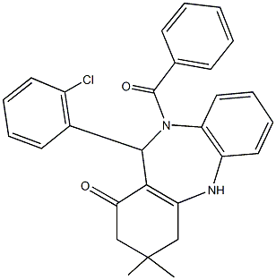 10-benzoyl-11-(2-chlorophenyl)-3,3-dimethyl-2,3,4,5,10,11-hexahydro-1H-dibenzo[b,e][1,4]diazepin-1-one Struktur