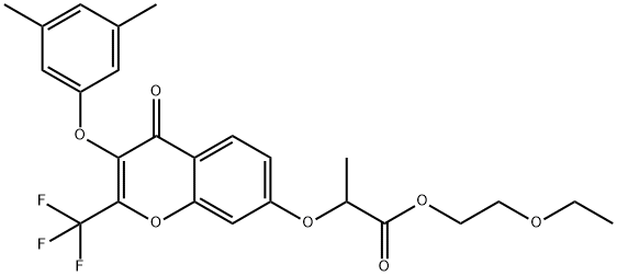 2-ethoxyethyl 2-{[3-(3,5-dimethylphenoxy)-4-oxo-2-(trifluoromethyl)-4H-chromen-7-yl]oxy}propanoate Struktur