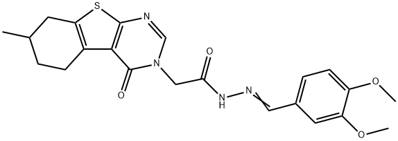 N'-(3,4-dimethoxybenzylidene)-2-(7-methyl-4-oxo-5,6,7,8-tetrahydro[1]benzothieno[2,3-d]pyrimidin-3(4H)-yl)acetohydrazide Struktur