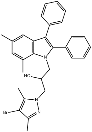 1-(4-bromo-3,5-dimethyl-1H-pyrazol-1-yl)-3-(5,7-dimethyl-2,3-diphenyl-1H-indol-1-yl)-2-propanol Struktur