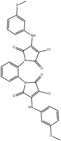 3-chloro-1-{2-[3-chloro-4-(3-methoxyanilino)-2,5-dioxo-2,5-dihydro-1H-pyrrol-1-yl]phenyl}-4-(3-methoxyanilino)-1H-pyrrole-2,5-dione Struktur