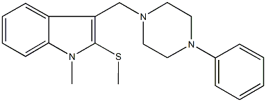 methyl 1-methyl-3-[(4-phenyl-1-piperazinyl)methyl]-1H-indol-2-yl sulfide Struktur