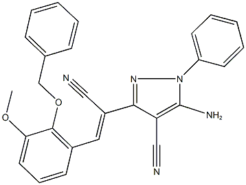 5-amino-3-{2-[2-(benzyloxy)-3-methoxyphenyl]-1-cyanovinyl}-1-phenyl-1H-pyrazole-4-carbonitrile Struktur