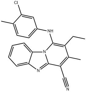 1-(3-chloro-4-methylanilino)-2-ethyl-3-methylpyrido[1,2-a]benzimidazole-4-carbonitrile Struktur