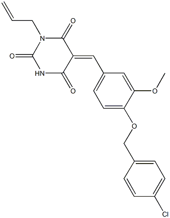 1-allyl-5-{4-[(4-chlorobenzyl)oxy]-3-methoxybenzylidene}-2,4,6(1H,3H,5H)-pyrimidinetrione Struktur