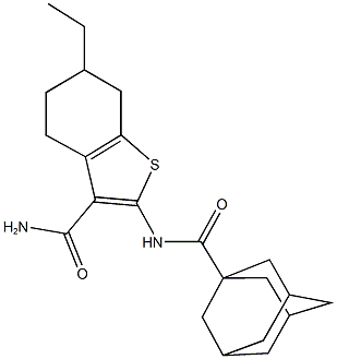 2-[(1-adamantylcarbonyl)amino]-6-ethyl-4,5,6,7-tetrahydro-1-benzothiophene-3-carboxamide Struktur