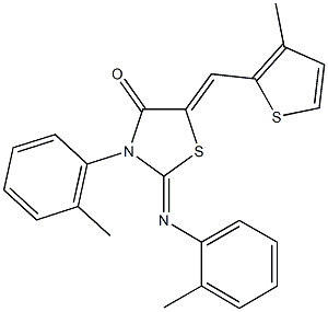 3-(2-methylphenyl)-2-[(2-methylphenyl)imino]-5-[(3-methyl-2-thienyl)methylene]-1,3-thiazolidin-4-one Struktur