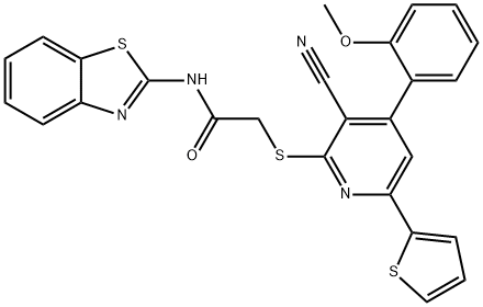 N-(1,3-benzothiazol-2-yl)-2-{[3-cyano-4-(2-methoxyphenyl)-6-(2-thienyl)-2-pyridinyl]sulfanyl}acetamide Struktur