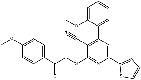 4-(2-methoxyphenyl)-2-{[2-(4-methoxyphenyl)-2-oxoethyl]sulfanyl}-6-(2-thienyl)nicotinonitrile Struktur