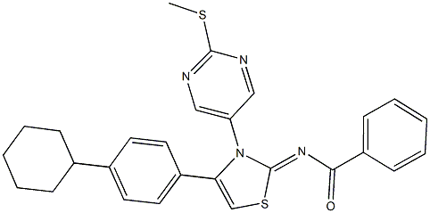 N-(4-(4-cyclohexylphenyl)-3-[2-(methylsulfanyl)-5-pyrimidinyl]-1,3-thiazol-2(3H)-ylidene)benzamide Struktur