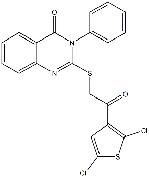 2-{[2-(2,5-dichloro-3-thienyl)-2-oxoethyl]sulfanyl}-3-phenyl-4(3H)-quinazolinone Struktur